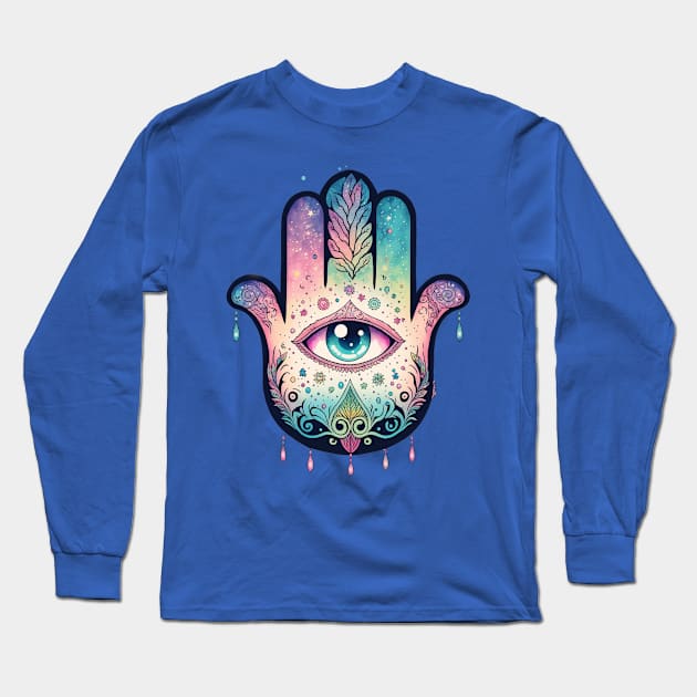 Hamsa Hand Long Sleeve T-Shirt by Cute Occult